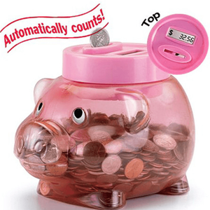 Цифровая монета в форме свиньи, банку с деньгами, счетчик монет